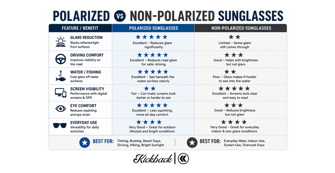 Polarized vs non-polarized sunglasses visual chart